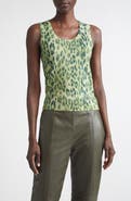 ST. JOHN Fine Gauge Leopard Print Wool Blend Sweater Vest
