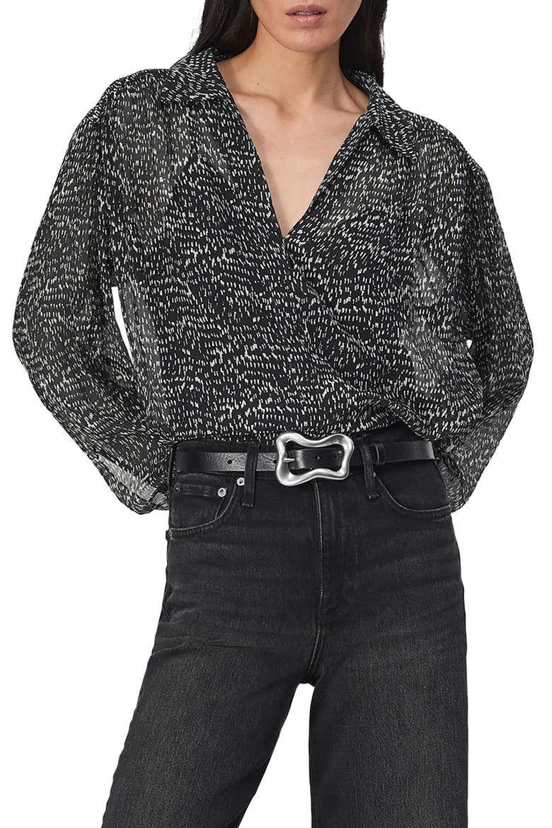 Emmy Abstract Print Silk Blend Button-Up Shirt, Main, color, BLACKMULT