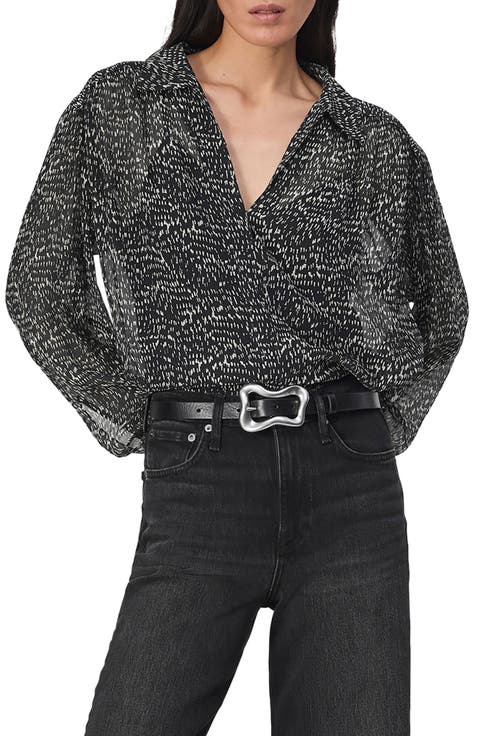 Emmy Abstract Print Silk Blend Button-Up Shirt