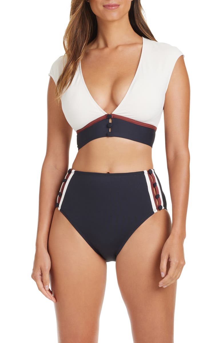 BLEU by Rod Beattie Button Down High Waist Bikini Bottoms, Alternate, color, 