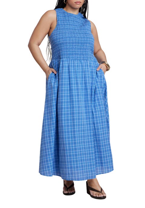 Smocked Bodice Plaid Dress (Plus)