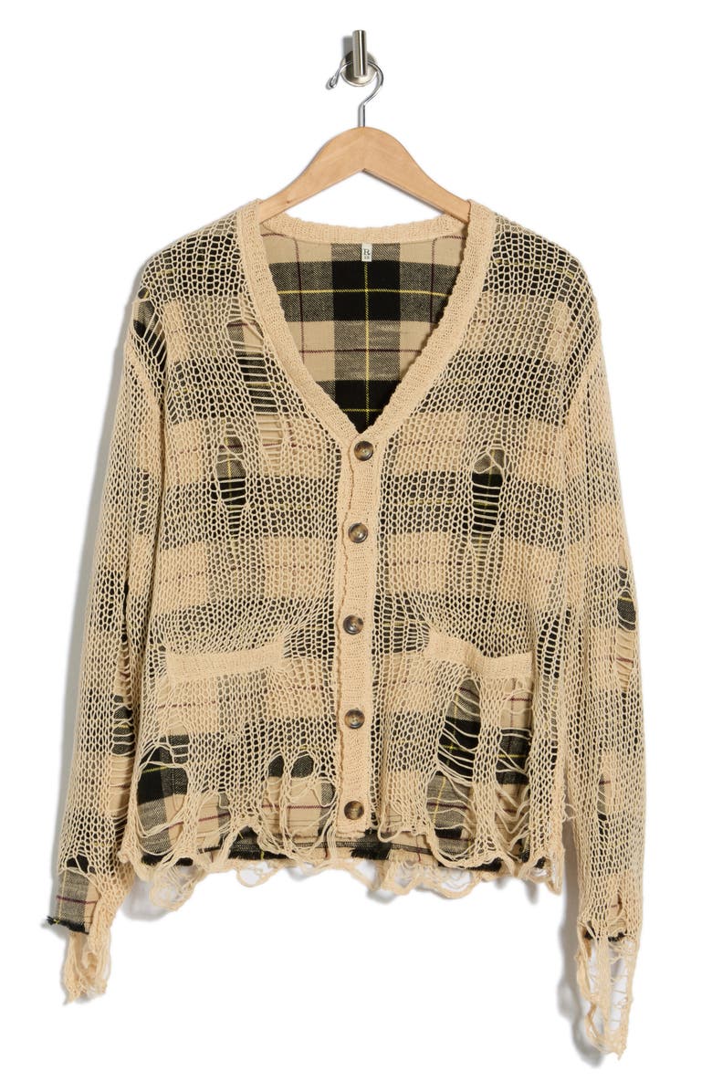 R13 Distressed Overlay Relaxed Flannel Cardigan, Alternate, color, 