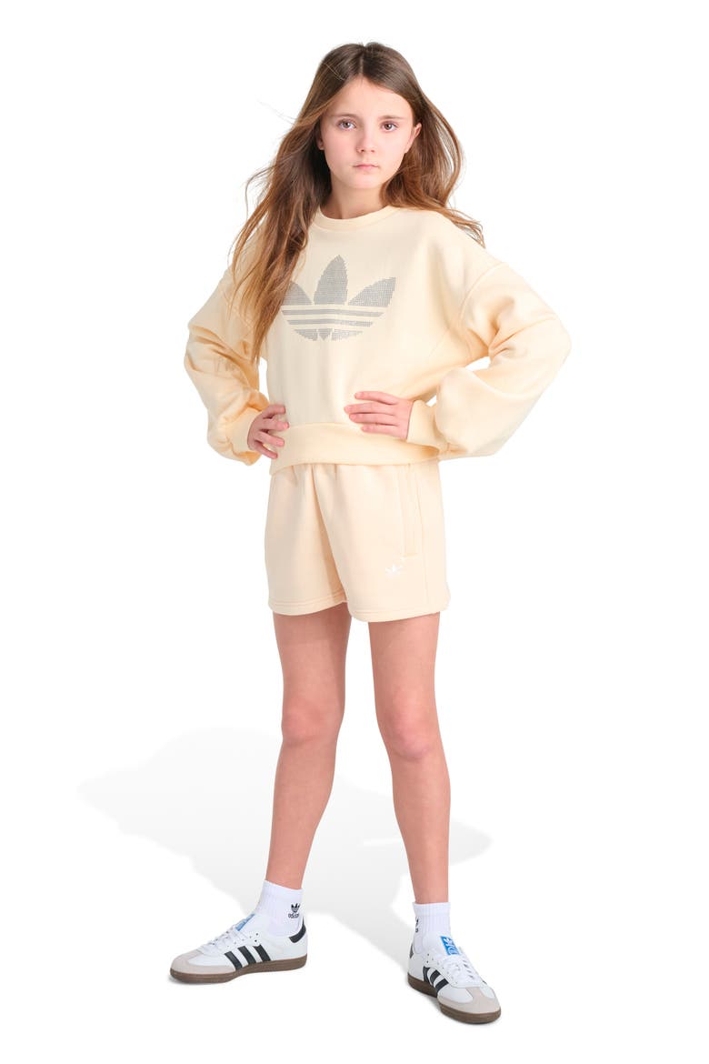 Kids' Glitter Trefoil Fleece Graphic Sweatshirt, Alternate, color, OFF WHITE