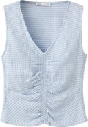 MANGO Micro Check Ruched Cotton Blend Top