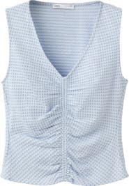 MANGO Micro Check Ruched Cotton Blend Top
