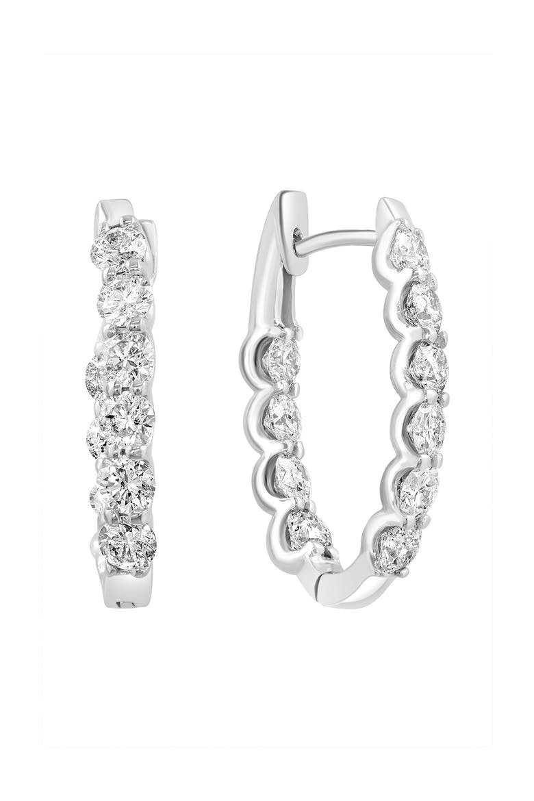Diamond Scalloped Hoop Earrings in 14K White Gold, Main, color, 14K Gold