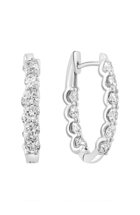 Diamond Scalloped Hoop Earrings in 14K White Gold