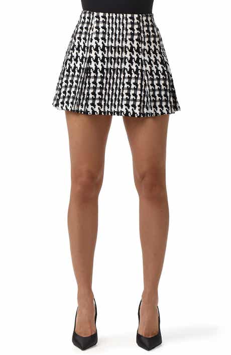 Pleated Houndstooth Miniskirt