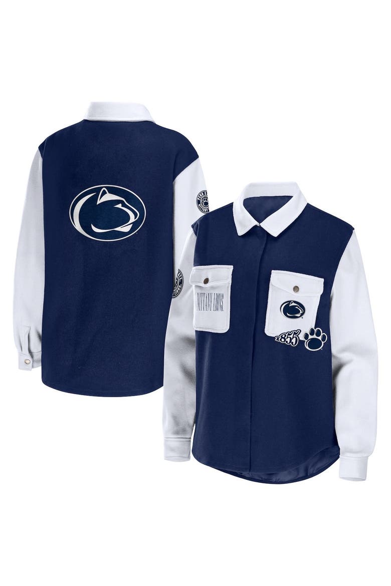 Women's WEAR by Erin Andrews Navy Penn State Nittany Lions Button-Up Shirt Jacket, Main, color, Navy