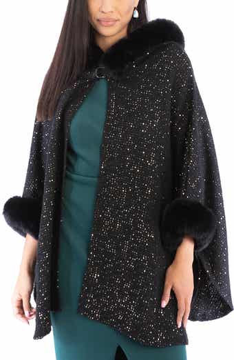 SAACHI Stars Faux Fur Trim Hooded Ruana