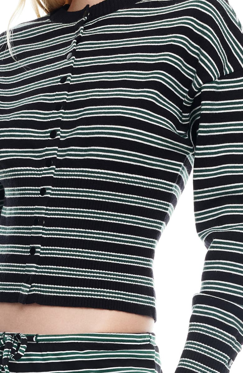 LIONESS Head in the Clouds Stripe Cardigan, Alternate, color, Onyx Moss