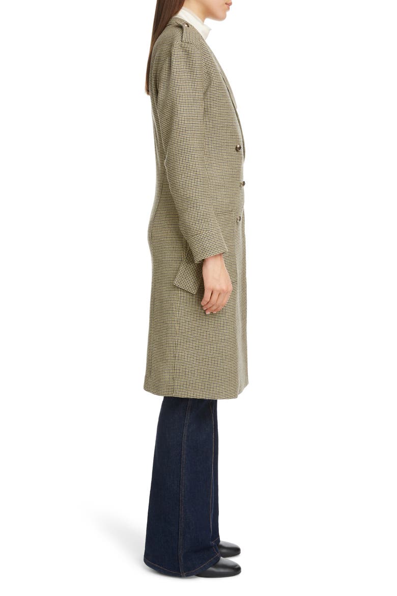 Double Breasted Houndstooth Wool Coat, Alternate, color, BEIGE - GREEN