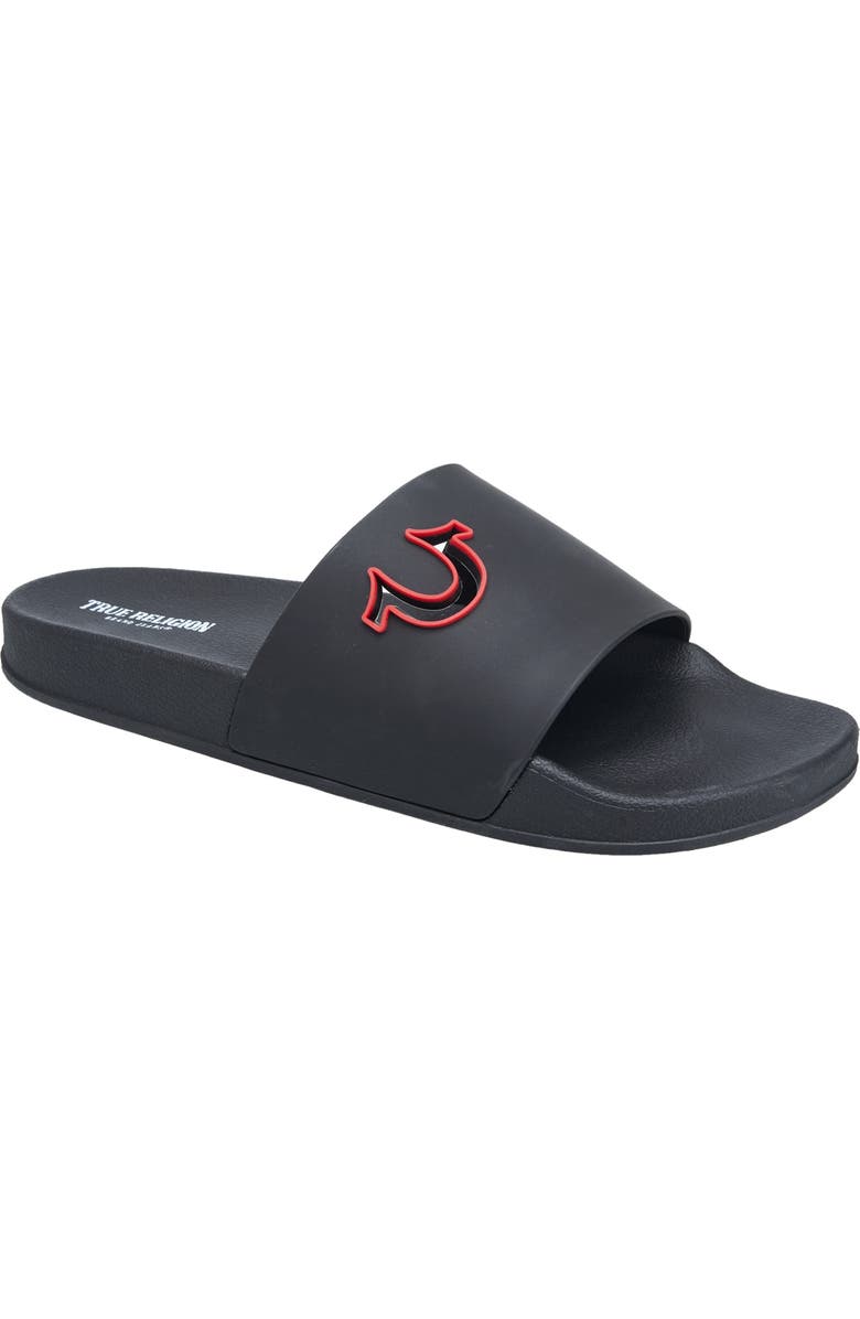True Religion Russell Chopout Logo Slide, Main, color, Black