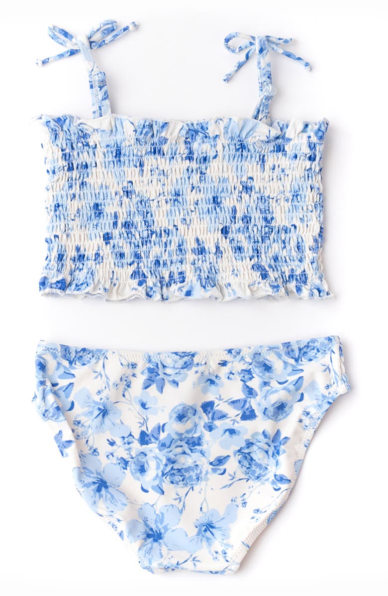 Shade Critters Kids' Hibiscus Rose Smocked Two-Piece UPF 50+ Swimsuit, Alternate, color, Blue