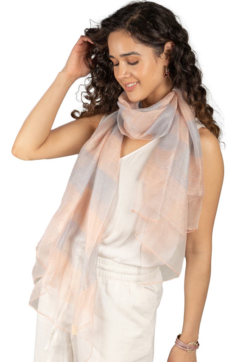 Shiny Stripe Silk Blend Scarf, Alternate, color, PINK