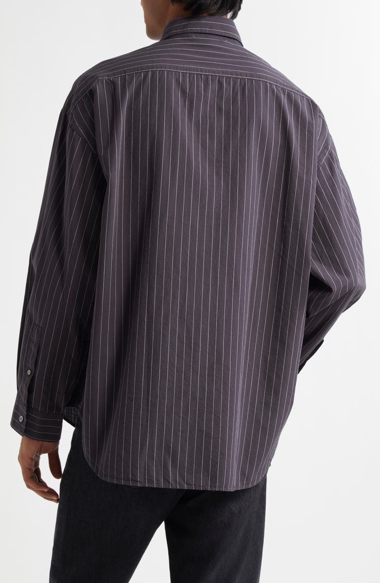 Acne Studios Pinstripe Logo Embroidery Button-Up Shirt, Alternate, color, Black/ White