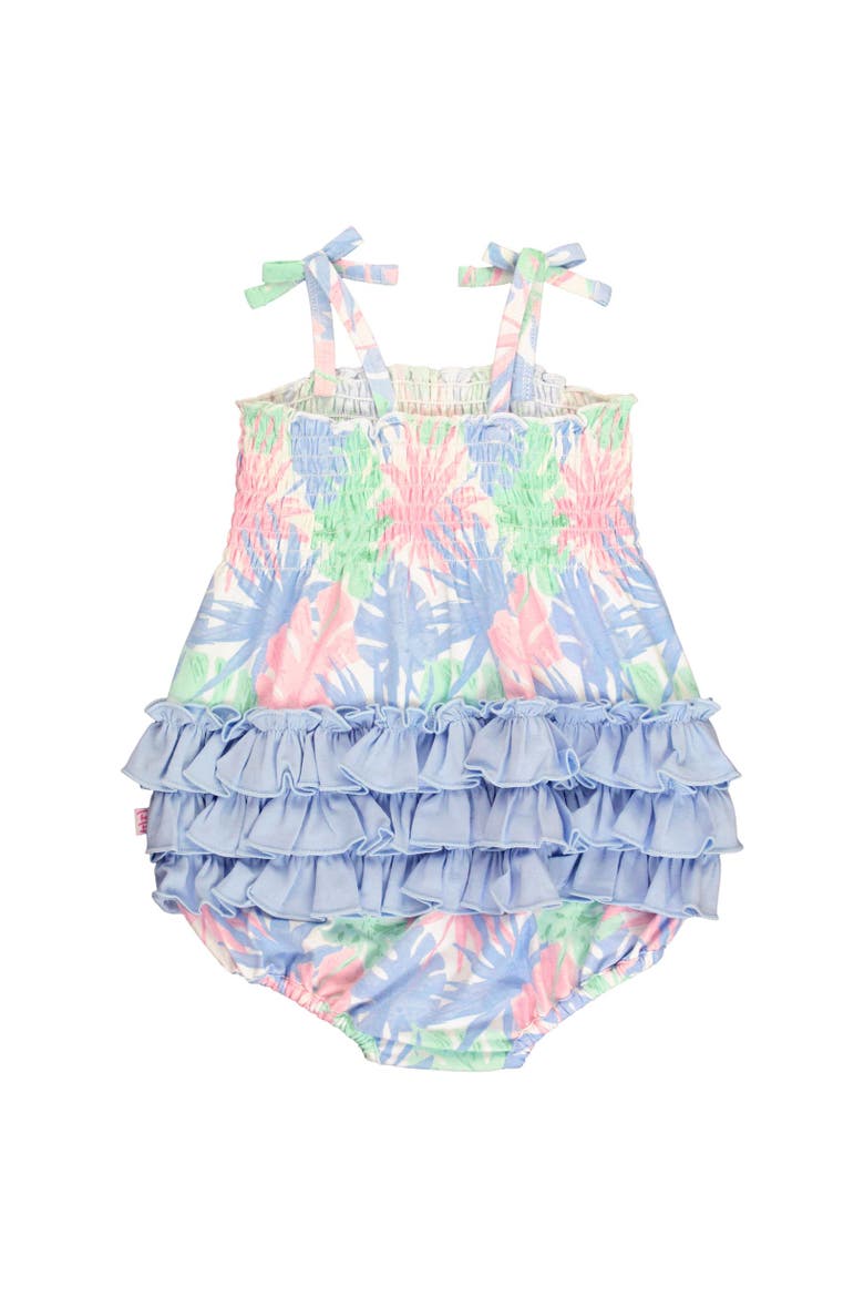 Baby Toddler Smocked Tie Knit Bubble Romper, Alternate, color, Pastel Palms