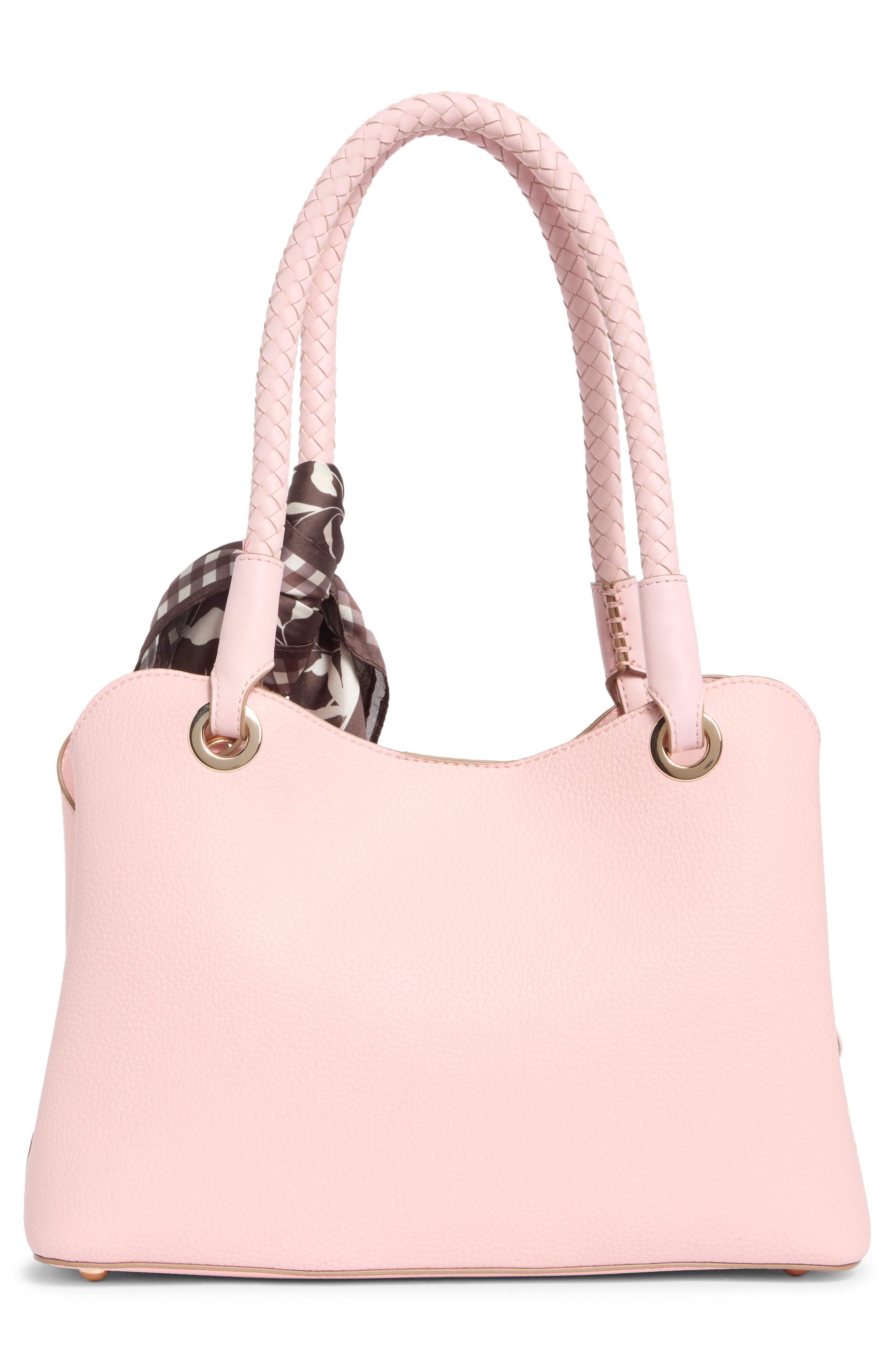 Nanette Lepore Sybil Braided Handle Shoulder Bag, Alternate, color, Peachy Pink-Maple Gingham