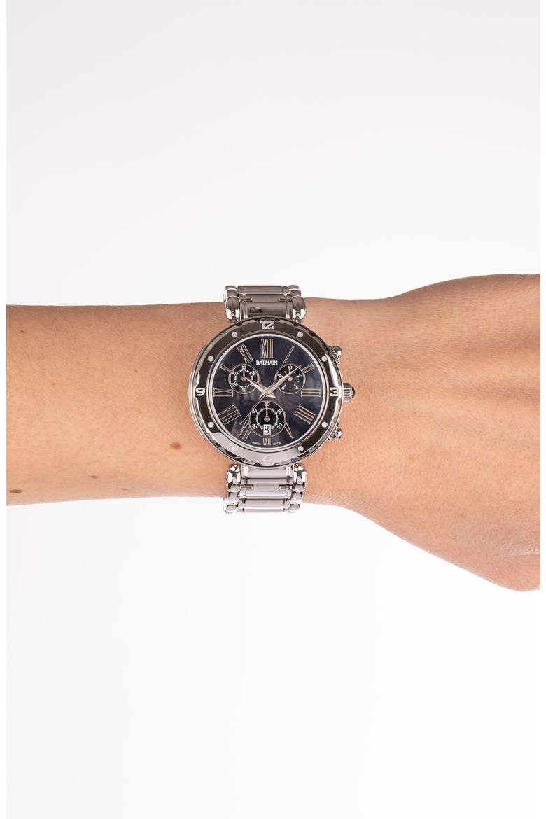 Mother-of-Pearl Chronograph Bracelet Watch, 38mm, Alternate, color, SILVER/ BLACK