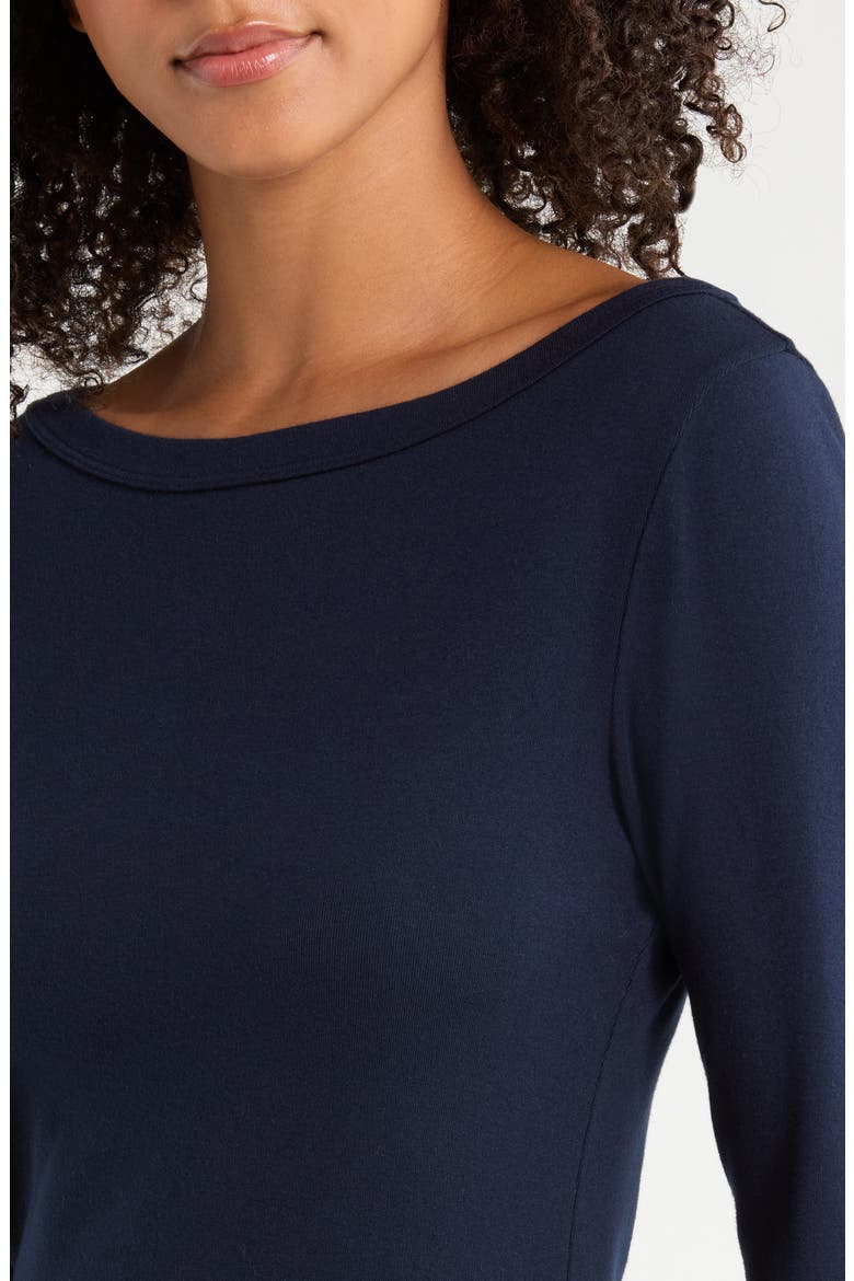 The Baby Rib Boat Neck Top, Main, color, NAVY