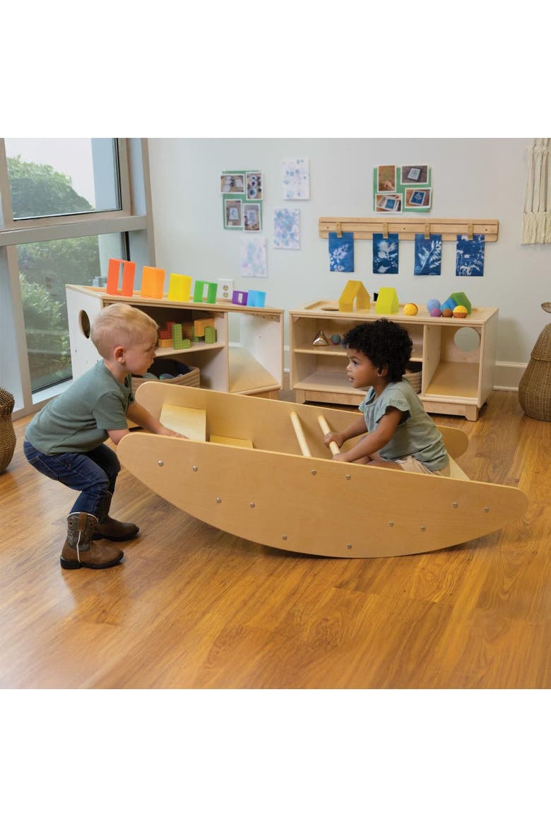 Wooden 2-in-1 Rocky Boat & Climbing Play Structure, Alternate, color, Beige