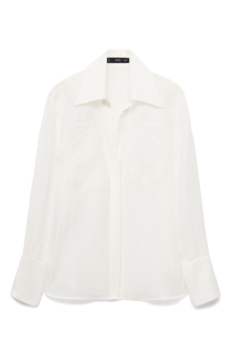 MANGO Lace Patch Long Sleeve Button-Up Shirt, Alternate, color, Off White