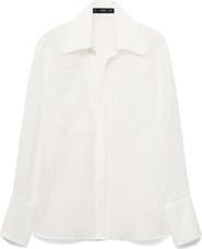 MANGO Lace Patch Long Sleeve Button-Up Shirt