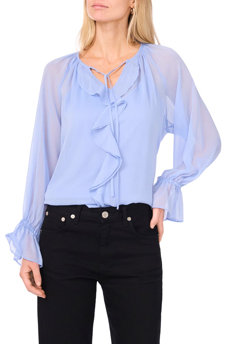 Ruffle Detail Long Sleeve Top, Main, color, FRENCH BLUE