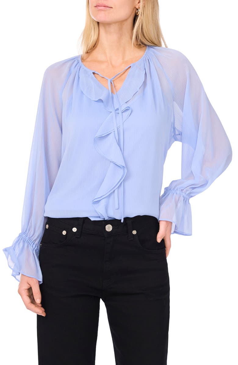 Vince Camuto Ruffle Detail Long Sleeve Top, Main, color, French Blue