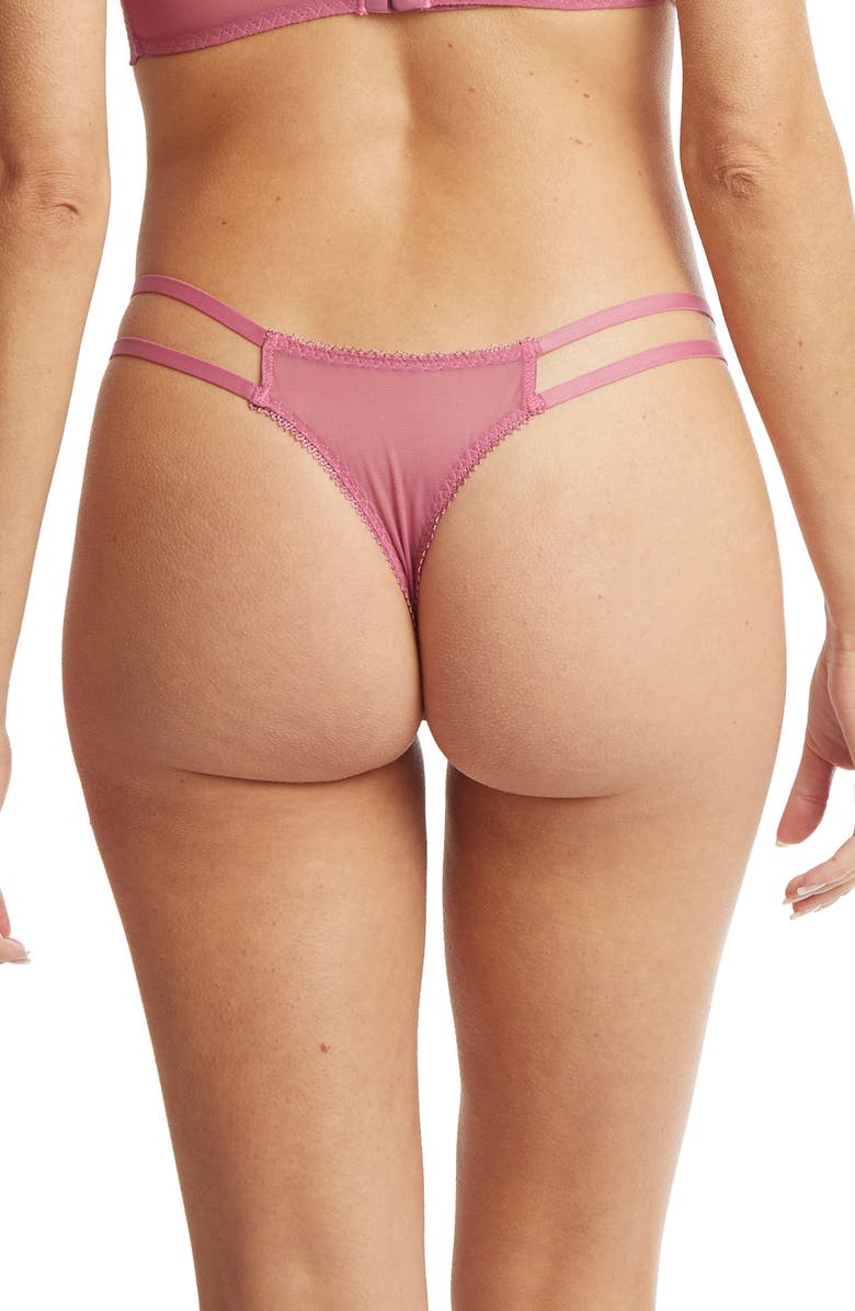 Hanky Panky Strappy Lace & Mesh Thong, Alternate, color, Rosehip