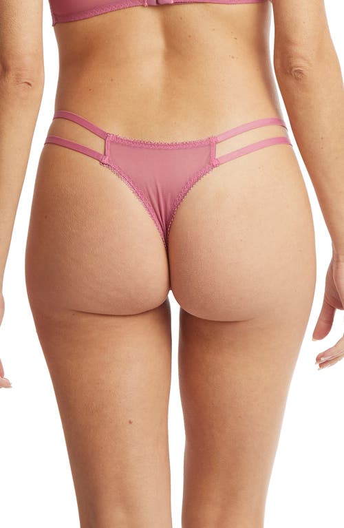 Hanky Panky Strappy Lace & Mesh Thong In Rosehip