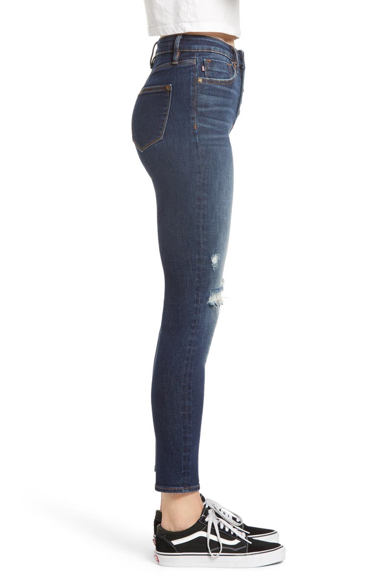 A V DENIM Ace Ripped High Waist Button Front Skinny Jeans, Alternate, color, 