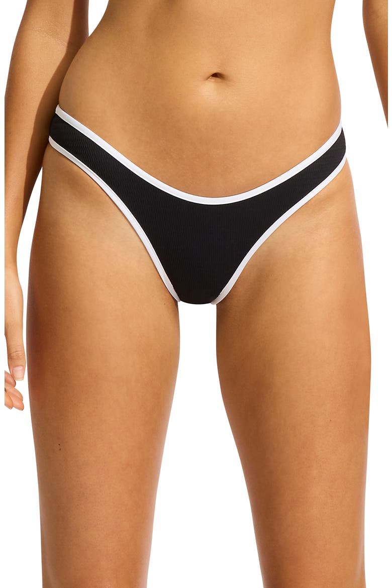 Scoop High Cut Colorblock Bikini Bottoms, Main, color, BLACK