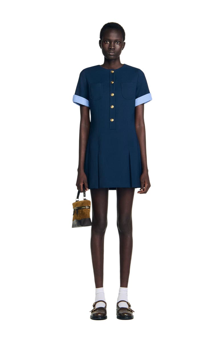 SANDRO Short pleated dress, Alternate, color, Navy Blue