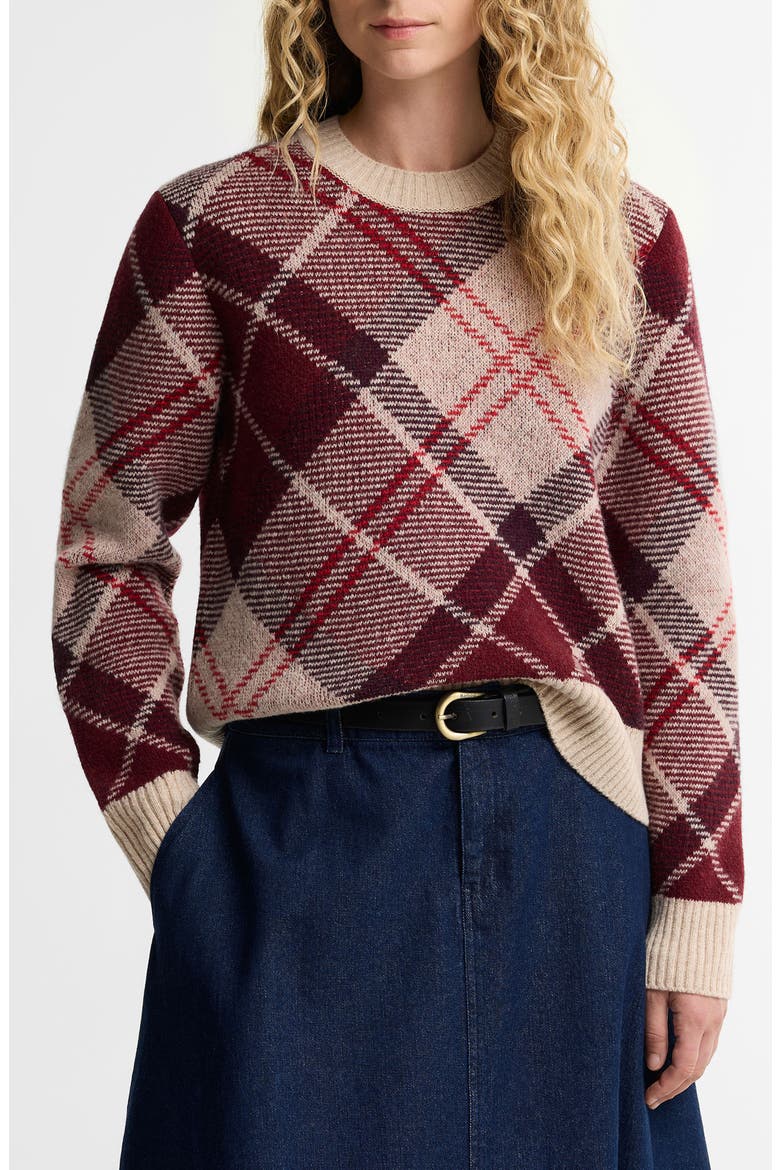 Stevie Tartan Wool Blend Sweater, Main, color, BURGUNDY MULTI