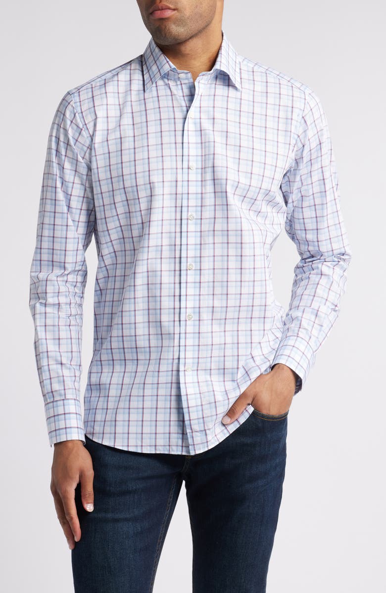 Peter Millar Crown Crafted Chipping Plaid Button-Up Shirt, Main, color, White
