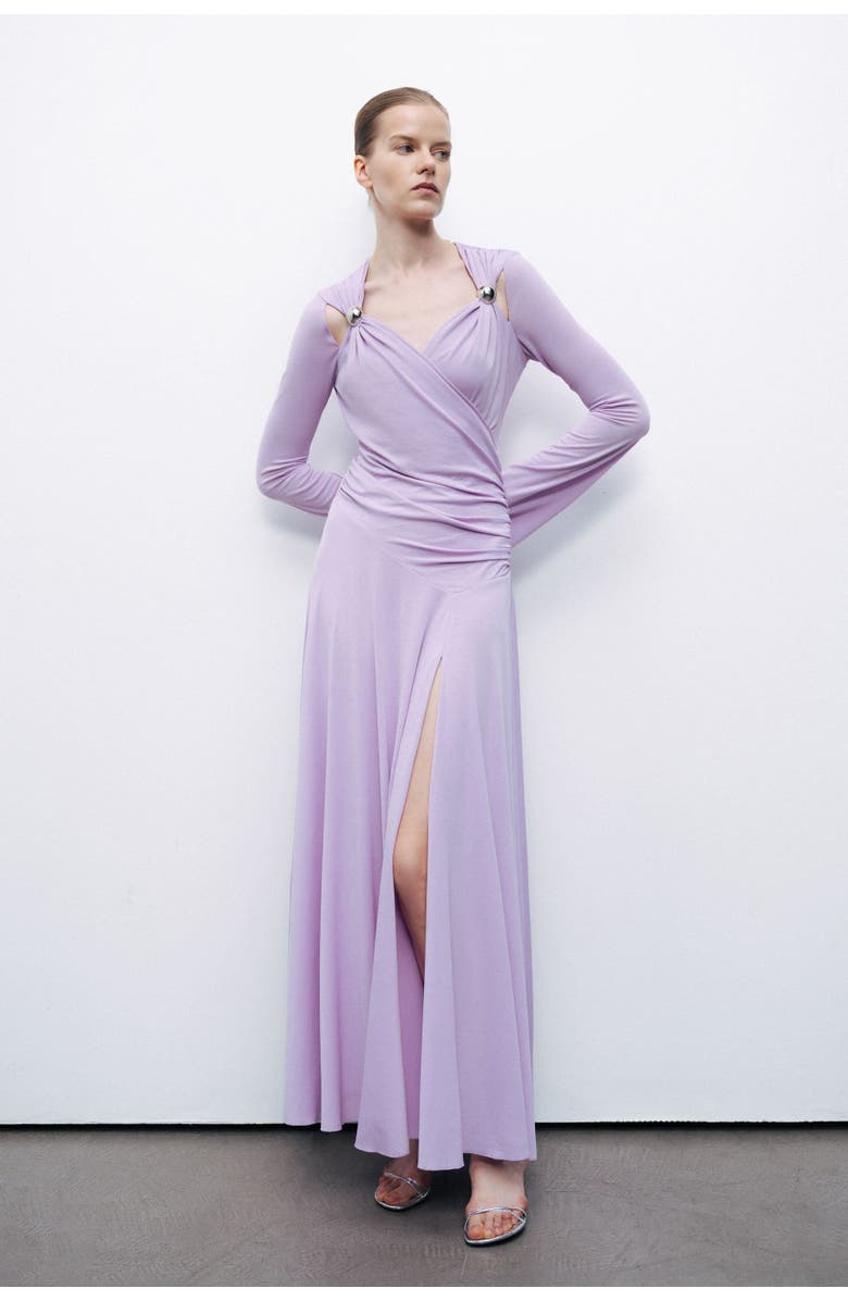 Nocturne Long Sleeve Maxi Dress with Accessory Detail, Main, color, 