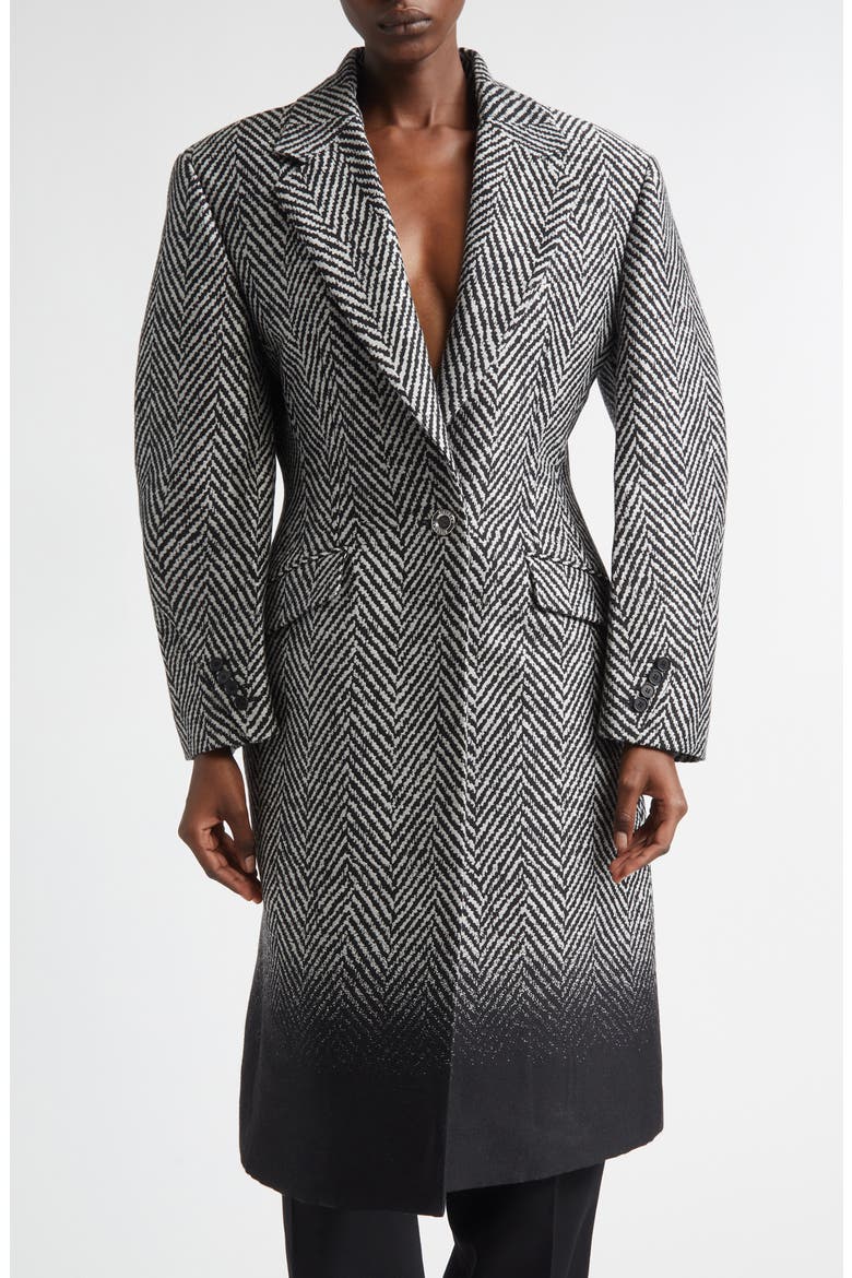 Dip Dye Wool Blend Herringbone Coat, Main, color, BLACK/ WHITE