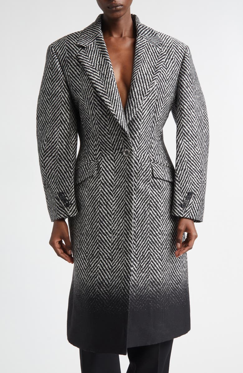 Givenchy Dip Dye Wool Blend Herringbone Coat, Main, color, Black/ White