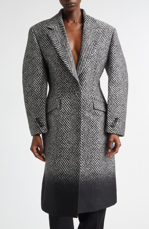 Dip Dye Wool Blend Herringbone Coat