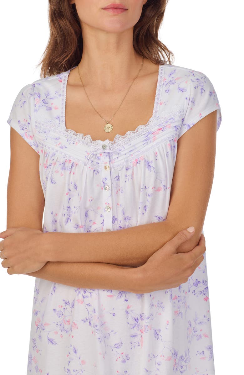 Eileen West Floral Cap Sleeve Long Cotton Jersey Nightgown, Alternate, color, 