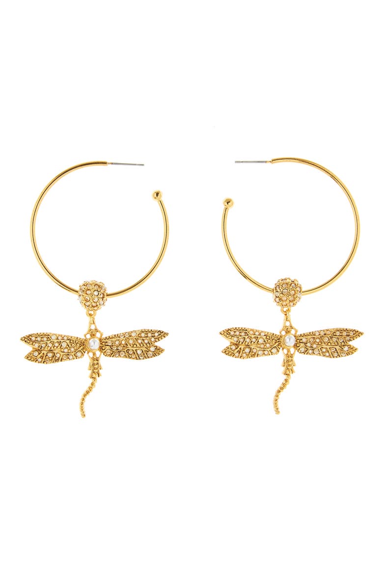 Pavé Dragonfly Hoop Earrings, Main, color, CRY GOLD SHADOW
