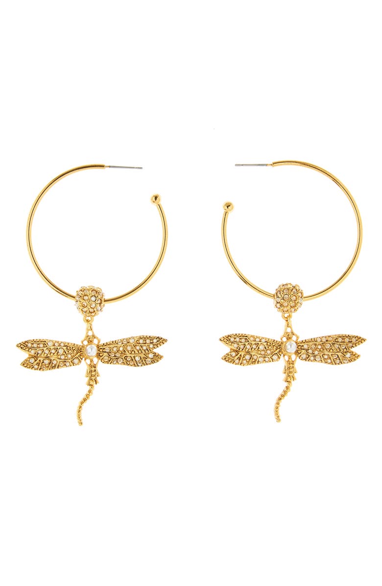 Oscar de la Renta Pavé Dragonfly Hoop Earrings, Main, color, 