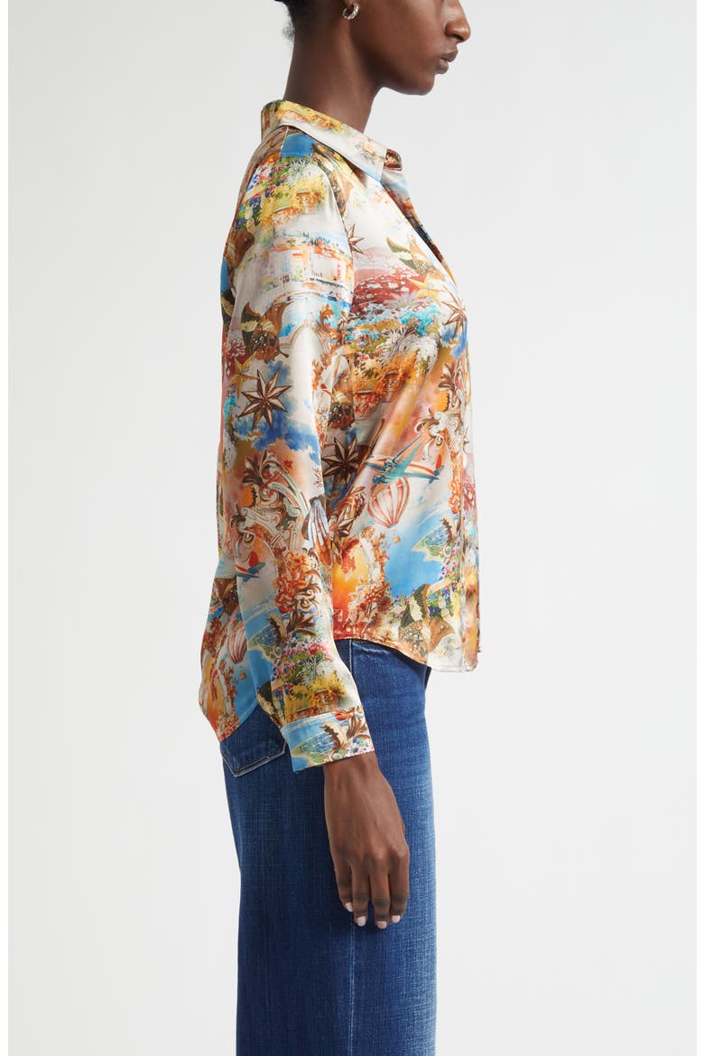 Tyler Collage Print Silk Button-Up Shirt, Alternate, color, IVORY MULTI COLLAGE