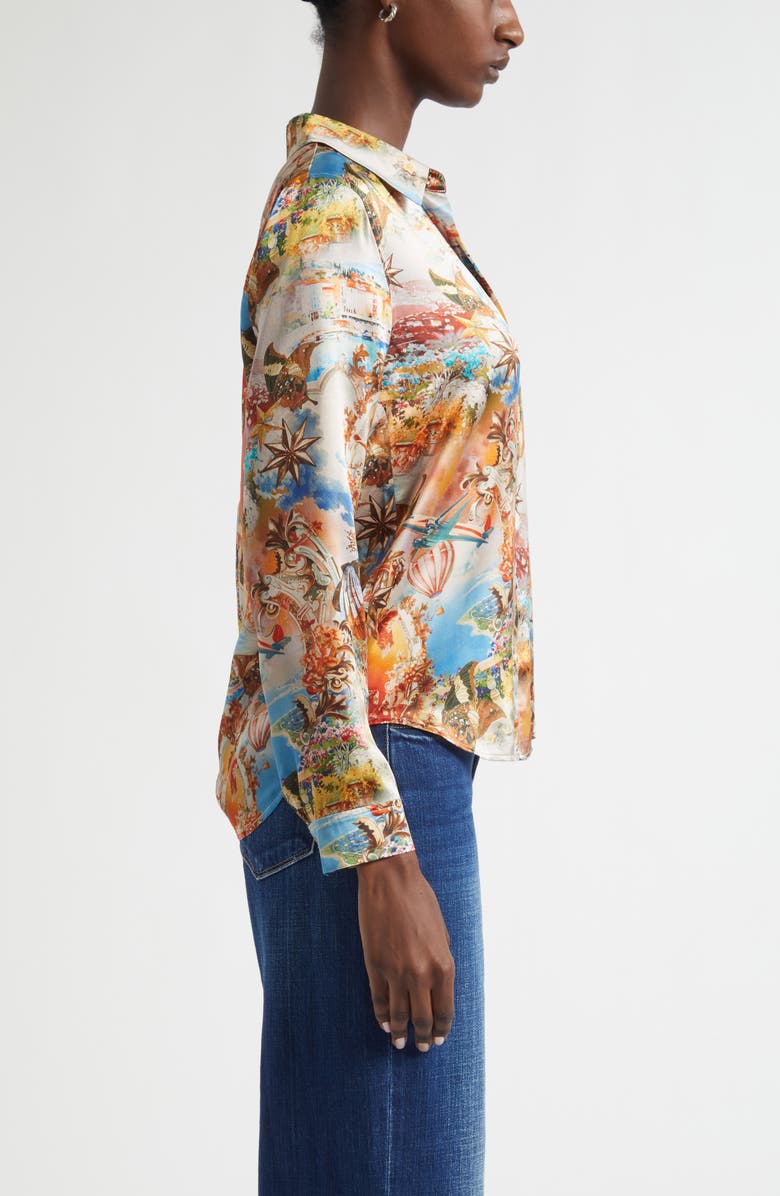 L'AGENCE Tyler Collage Print Silk Button-Up Shirt, Alternate, color, Ivory Multi Collage