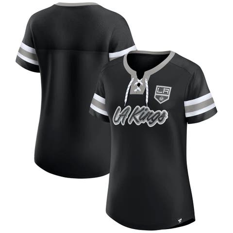 Women's Fanatics Black Los Angeles Kings Iconic Athena Lace-Up T-Shirt