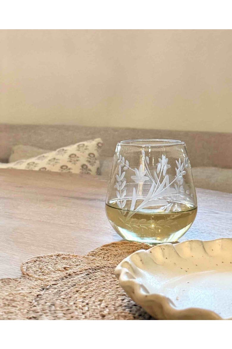 Hand-etched Blown Oval Glass - Set of 2, Alternate, color, Clear