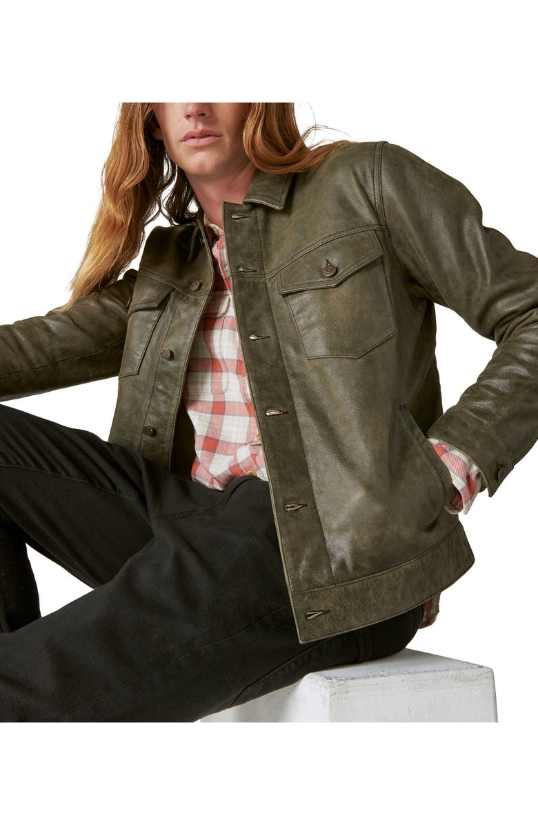 Lucky Brand Leather Trucker Jacket, Alternate, color, 