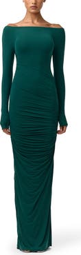 Naked Wardrobe Ruched Off the Shoulder Long Sleeve Maxi Dress