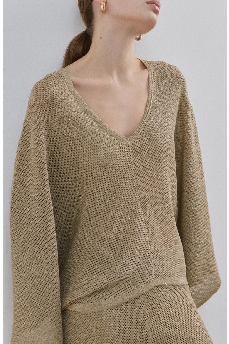 Metallic V-Neck Long Sleeve Knit Top, Main, color, GOLD